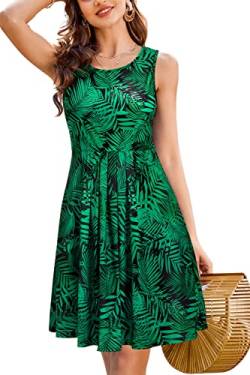 KILIG Sommerkleid Damen Strandkleid Midi Ärmellose Kleid Sommer Leicht Blumenkleid Freizeitkleid (Floral 21,L) von KILIG