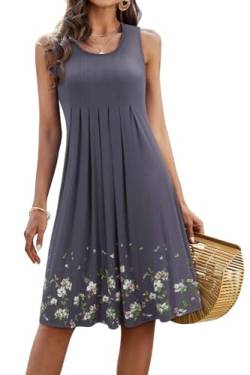 KILIG Sommerkleid Damen Strandkleid Midi Ärmellose Kleid Sommer Leicht Blumenkleid Freizeitkleid (Gray,XL) von KILIG
