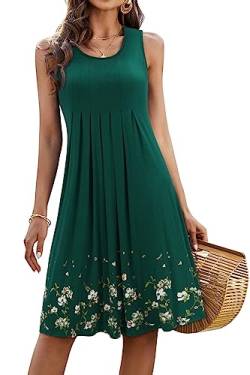 KILIG Sommerkleid Damen Strandkleid Midi Ärmellose Kleid Sommer Leicht Blumenkleid Freizeitkleid (Green,XL) von KILIG