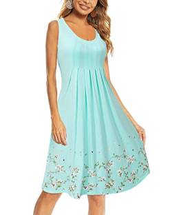 KILIG Sommerkleid Damen Strandkleid Midi Ärmellose Kleid Sommer Leicht Blumenkleid Freizeitkleid (Light Green,S) von KILIG