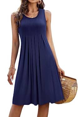 KILIG Sommerkleid Damen Strandkleid Midi Ärmellose Kleid Sommer Leicht Blumenkleid Freizeitkleid (Navy,XXL) von KILIG