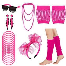 80er Jahre Outfit Damen 80er Jahre Accessoires, 80er 90er Jahre KostüM Damen Kinder Party Neon Accessoires Spitzenstoff Stirnband Ohrringe Brille 80er Netzhandschuhe ArmbäNder Halsketten Beinlinge von KILLIAN'S Store