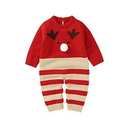 KILUS Neugeborenes Baby Mädchen Junge Weihnachten Strampler Niedlich Langarm Knöpfe Rentier Strick Pullover Overall Bodysuit Spielanzug Warme Kleidung Outfit 0-18 Monate, rot, 68 von KILUS