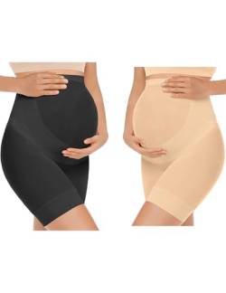 KIM S Damen Nahtlose Umstandsmode Shapewear für Kleider Mid-Thighs Schwangerschaft Unterwäsche, 2er-Pack (schwarz + hautfarben), Klein von KIM S