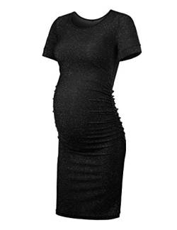 KIM S Glitzerndes Umstandskleid, seitlich gerüscht, figurbetontes Kleid für Fotoshooting oder Babyparty, 3/4-Ärmel - Schwarz - Klein von KIM S