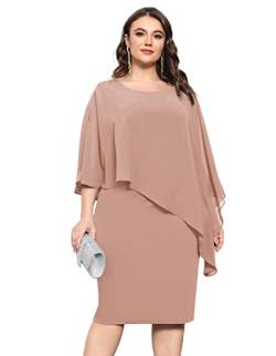 KIMCURVY Damen Einfarbig Chiffon Cape Cocktailkleid Abendkleid Rosa M von KIMCURVY