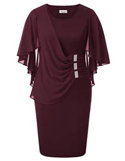 KIMCURVY Damen Einfarbig Kurzarm Cocktailparty Swingkleid Hochzeitsgast Midikleid, Weinrot S von KIMCURVY