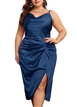 KIMCURVY Damen Große Größen Elegant Spagehtti Träger Cocktailkleid Schulterfrei Partykleid Kleid Navy blau von KIMCURVY