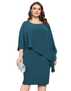 KIMCURVY Große Größen Partykleid Damen Knielang Einfarbig Cape Abendkleid Pfauenblau 42-44 von KIMCURVY