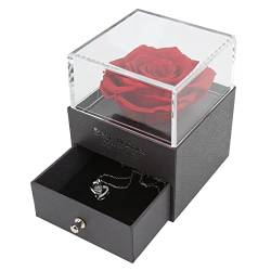 KIMISS Konservierte Rote Echte Rose mit Halskette, Halskette mit Rosen-Geschenkbox, Rosen-Halskette, Geschenkbox, für Immer Konservierte Echte Rose, Geschenk mit Halskette Zum von KIMISS