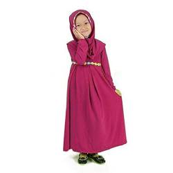 Muslimische Islamische Abaya Mädchen Lange Kleid, KIMODO® Kleinkind Outfit Kleidung Langarm Kleid mit Sticken Hijab Hot Pink von KIMODO Baby Mädchen