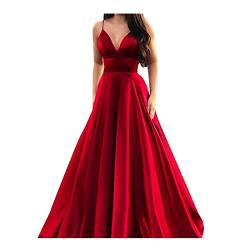 Abendkleider Cocktailkleid Maxikleider Brautjungfer Damenmode Einfarbig V Ausschnitt Kleider Bodenlang Sling Elegant Partykleid Hochzeit Ärmelloses Festlich Maxikleider Ballkleider (Rot, M) von KIMODO Bekleidung