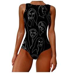 Badeanzug Damen Bauchweg Einteiler Figurformend Graffiti Abstract Print Kreuz Push up Große Größen Sportlich Beachwear Bademode Schwimmanzug Bikini Set Badebekleidung (A-Schwarz, XXL) von KIMODO Bekleidung