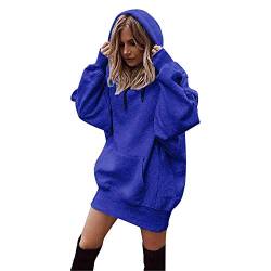 KIMODO Damen Hoodie Langarm Sweatkleid Sweatshirt Maxi Kapuzenpullover Kapuzenpulli Frauen Long Hoodie Lang Pullover Sweat Hoody Loose Casual Einfarbige Sweatshirtkleid (Blau, XL) von KIMODO Bekleidung