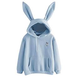 KIMODO Damen Sweatshirt Korean Fashion, Frauen Kaninchen-Ohr Langarm Tumblr Pullover Oversize Kawaii Kapuzenpullover Hoodie Tops Bluse (Blau, S) von KIMODO Bekleidung