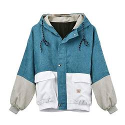 Coats Damen, Kimodo Neu Frauen Langarm Cord Patchwork Oversize Jacke Windbreaker Mantel (Blau, S) von KIMODO Damen Bekleidung