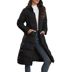 KIMODO Damen Daunenjacke Lang Mantel Steppmantel Wintermantel Mit Kapuze Winter Warm Jacke Outdoorjacke Langer Steppjacke Steppmantel Pufferjacke(Schwarz，4XL) von KIMODO