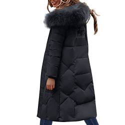 KIMODO Daunenjacke Damen Daunenjacke Lang Mantel Steppmantel Wintermantel Mit Kapuze Winter Warm Winddicht Jacke Outdoorjacke Steppjacke Steppmantel(Schwarz-b，3XL) von KIMODO