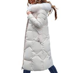 KIMODO Daunenjacke Damen Daunenjacke Lang Mantel Steppmantel Wintermantel Mit Kapuze Winter Warm Winddicht Jacke Outdoorjacke Steppjacke Steppmantel(Weiß-b，3XL) von KIMODO