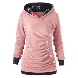 KIMODO Pullover Damen, Herbst Lang Knopf Gedruckt Kapuzenpullover Kapuzenjacke Hoodie Schwarz Rosa Grau von KIMODO