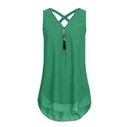 KIMODO T Shirt Kreuz-Rück Hem Blusen Tank Top mit Reißverschluss und V-Ausschnitt Damen Camisole Sommer Lose Freizeithemd Weste Große Größen von KIMODO