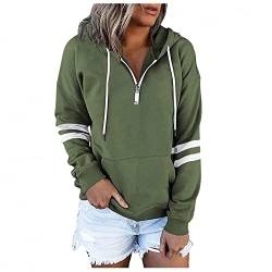 Kapuzenpullover Pullover Damen Reißverschluss Hoodie Sweatshirt Kapuzen Sweatjacke Pullis Herbst Winter Jacke Mantel Langarm Kragen Kordelzug mit Tasche (B-Grün, L) von KIMODO