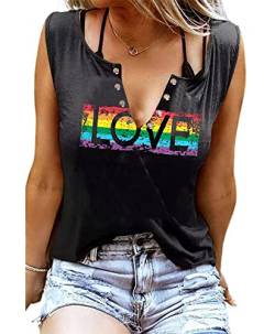 KIMSOONG Pride Shirt Frauen Regenbogen Grafik Tee Lustig Liebe Brief Print T Shirt LGBT Equality Tank Tops Casual Ärmellos Tops, grau dunkel, Groß von KIMSOONG