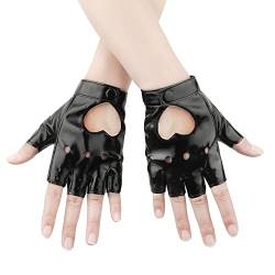 KINBOM 1 Paar Halbfinger Handschuhe Leder, Stylisch Fingerlose Handschuhe Schwarz Leder Fingerlose Lederhandschuhe Damen für Halloween Frauen Teenager Cosplay (Schwarz) von KINBOM