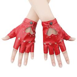 KINBOM 1 Paar Punk Handschuhe Fingerlos, Stilvolle Punk Handschuhe mit Strass Fingerlose Handschuhe aus Leder für Halloween Frauen Mädchen Cosplay Leistung (Rot) von KINBOM