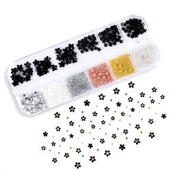 KINBOM 1000 Stück Nagel Blumen 3D mit Kaviar Perlen Nägel, Flache Rückseite Bunt 3D Acryl Blumen für Nägel Nail Art Blumen 3D Nagel Dekoration Nageldesign (Schwarz) von KINBOM