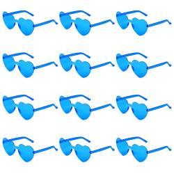 KINBOM 12 Stück Herzförmige Randlose Sonnenbrille, Liebesherz Transparent Getönte Sonnenbrille Rahmenlose Bonbonfarben Brille für Frauen Party Cosplay (Blau) von KINBOM
