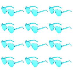 KINBOM 12 Stück Herzförmige Randlose Sonnenbrille, Liebesherz Transparent Getönte Sonnenbrille Rahmenlose Bonbonfarben Brille für Frauen Party Cosplay (Grün) von KINBOM