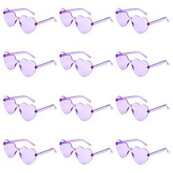 KINBOM 12 Stück Herzförmige Randlose Sonnenbrille, Liebesherz Transparent Getönte Sonnenbrille Rahmenlose Bonbonfarben Brille für Frauen Party Cosplay (Violett) von KINBOM