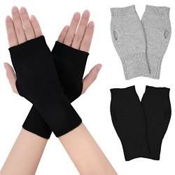 KINBOM 2 Paar Handschuhe Fingerlos, Dehnbar Warme Handschuhe Fingerlos Winter Handgelenk Wärmer für Damen Herren Winter kaltes Wetter (Schwarz & Hellgrau) von KINBOM