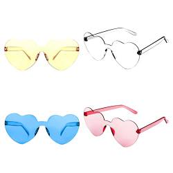 KINBOM 4 Stück Herz Brillen Set, Transparente Bonbonfarbe Rahmenlose Sonnenbrille Herz Sonnenbrille für Frauen Mädchen bei der Pool Geburtstagsfeier (Weiß, Gelb, Blau, Rosa) von KINBOM