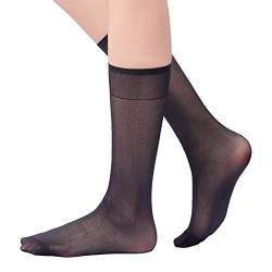 KINBOM 6 Paare Kniestrümpfe Damen, Atmungsaktiv Seide Kniehohe Socken Transparente Kniestrümpfe Seidenstrumpf für Frauen (Schwarz) von KINBOM