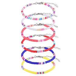 KINBOM 6 Stück Boho Fußkettchen, Weiche Keramik Flache Perlen Fußkettchen Böhmische Armbänder Stilvoll Bunt Fußkettchen Schnur Fußkette für Frauen Mädchen (6 Farben) von KINBOM