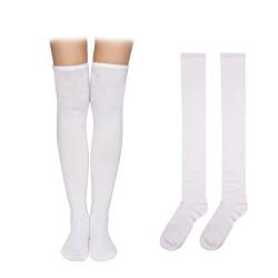 KINBOM 60cm / 23.6inch 1 Paar Oberschenkelhohe Socken, 100% Baumwolle Weich Kniestrümpfe Lange Strümpfe Damen Overknee für Mädchen Damen Alltagskleidung (Weiß) von KINBOM