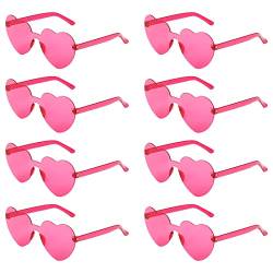 KINBOM 8 Stück Herz Sonnenbrille, Stilvoll Randlose Herzbrillen Transparent Randlose Sonnenbrille für Damen Mädchen auf Sommer Party Geburtstagsfeier Junggesellenabschied (Rosenrot) von KINBOM