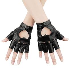 KINBOM Halloween Fingerlose Kunstlederhandschuhe, Atmungsaktiv Fingerlose Lederhandschuhe Damen Accessoires Kurz Lederhandschuhe für Halloween-Abend-Party-Tanz (Schwarz) von KINBOM