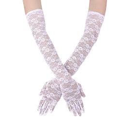 KINBOM Lange Spitzenhandschuhe, Blumen Brauthandschuhe für Hochzeit Spitzenhandschuhe für Damen Teeparty Kostüme der 1920er Jahre Abschlussball Maskerade, Ein Paar, Länge 54cm (Weiß) von KINBOM