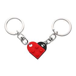 KINBOM Schlüsselanhänger Herz Set, 2 Stück Schlüsselanhänger Herz für Zwei Heart Keychain Paar Schlüsselanhänger Valentinstagsgeschenk für Freundin Freund (Rot+Schwarz) von KINBOM