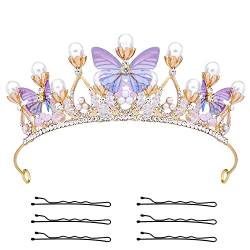 KINBOM Schmetterling Krone, Prinzessin Diadem Exquisite Kristall Krone mit Perlen Schmetterlings für Geburtstags-Cosplay-Festival-Kostüme von KINBOM