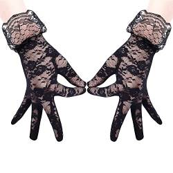 KINBOM Spitzenhandschuhe Damen Elegante Kurze Handschuhe Fischnetz-Spitzenhandschuhe Wunderschöne Handgelenk-Brauthandschuhe Hochzeit Tea Party Prom Cosplay 1920er (Schwarz) von KINBOM