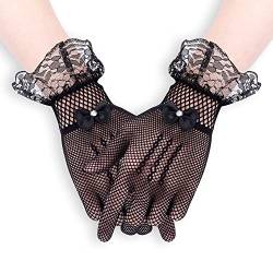 KINBOM Spitzenhandschuhe Elegante Kurze Handschuhe Spitzenhandschuhe Damen mit Strass Fliege Handschuh für Courtesy Sommer Oper Abend Hochzeit Tea Party Prom Cosplay (Schwarz) von KINBOM