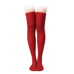 Oberschenkelhohe Socken, 65cm Lang Weich Kniestrümpfe Lange Strümpfe für Damen Mädchen Alltagskleidung Festival Halloween Weihnachten Kostüm Cosplay (1 Paar, Rot) von KINBOM