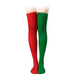 Oberschenkelhohe Socken, 65cm Lang Weich Kniestrümpfe Lange Strümpfe für Damen Mädchen Alltagskleidung Festival Halloween Weihnachten Kostüm Cosplay (1 Paar, Rot, Grün) von KINBOM