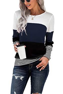 KINGFEN Bluse Shirt Damen Langarm T-Shirt Damen Oversize Oberteile Tunika Sport Klamotten Lady Schicker Sweatpullover Große Größen T Shirt Navy Blau L von KINGFEN