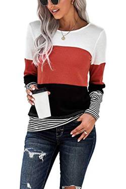 KINGFEN Blusen Tuniken für Damens Elegant Pullover Damen Lang Vogue Ladies Grosse Große T Shirt Frauen Langarmshirt Bluse Tshirt Damen mit AufdruckTops Rot M von KINGFEN