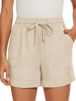 KINGFEN Damen Leinenhose Leinenhose Hosen Damen lässig leichte Hosen Damen Sommer Beige XL von KINGFEN